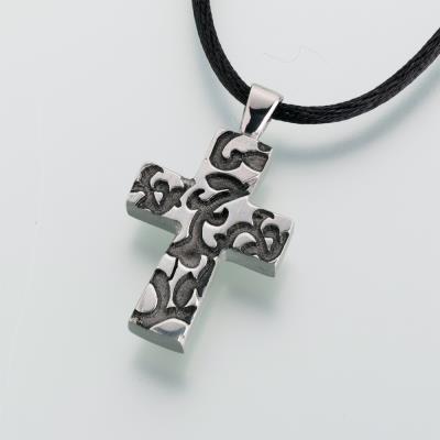 antique pewter filigree cross cremation necklace pendant